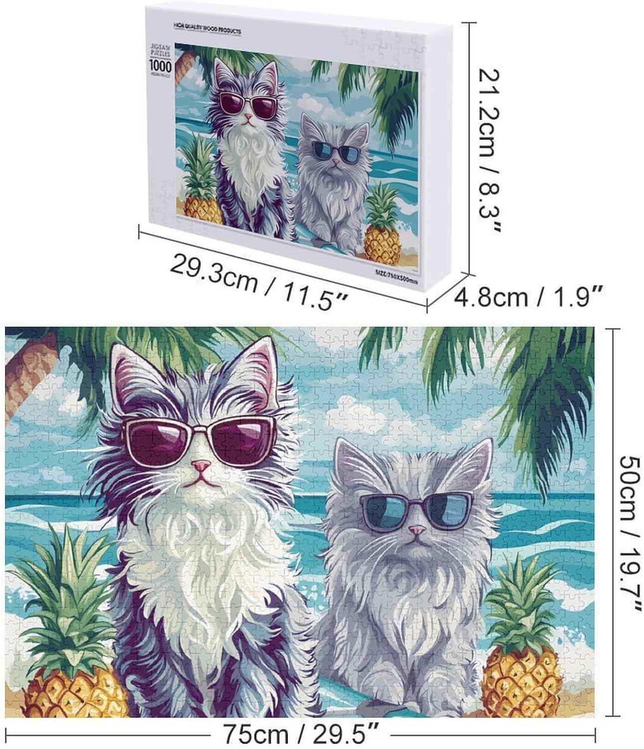 Cute Cat Surf Beach Wood Puzzle Challenging Jigsaw Puzzles for Women Men