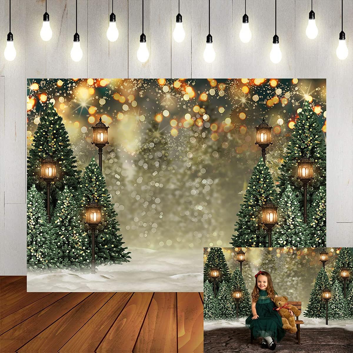 Mocsicka Winter Forest Landscape Backdrop Snowy Christmas Pine Tree Halo Spots Photography Background Winter Wonderland Forest Family Party Wall Decoration Photo Studio Props (7x10ft)