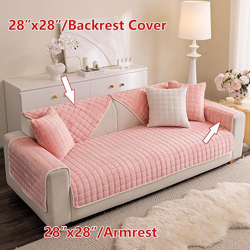 Miniatura 5 de Funda de terciopelo para sofá, de piel sintética, lavable, de felpa antideslizante, protector de muebles para mascotas (rosa, 36 x 63 pulgadas,