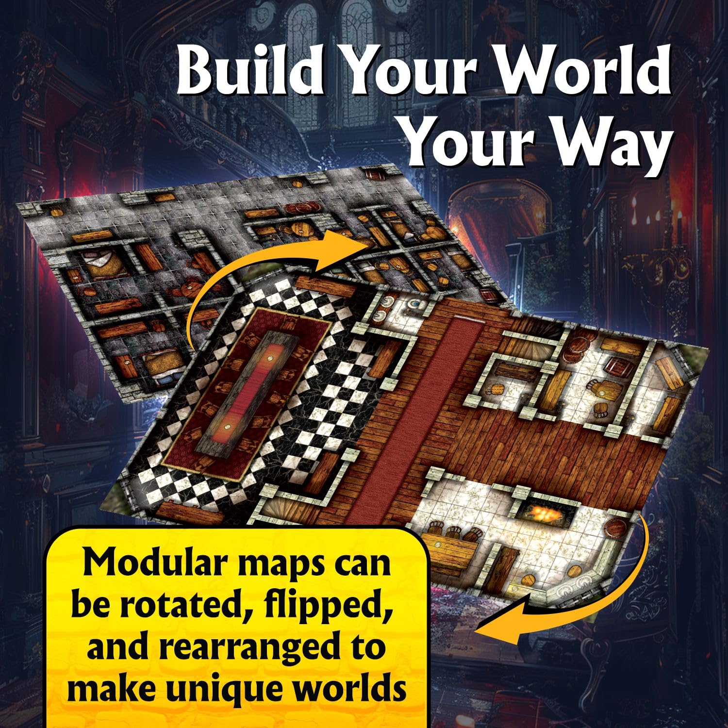 Arcknight The Highborne Manor Roleplaying Battlemaps; 16 mappe modulari RPG in 8 pagine fronte-retro, griglia quadrata da 2,5 cm, design modulare e versatile per giochi da tavolo - per Dungeons &