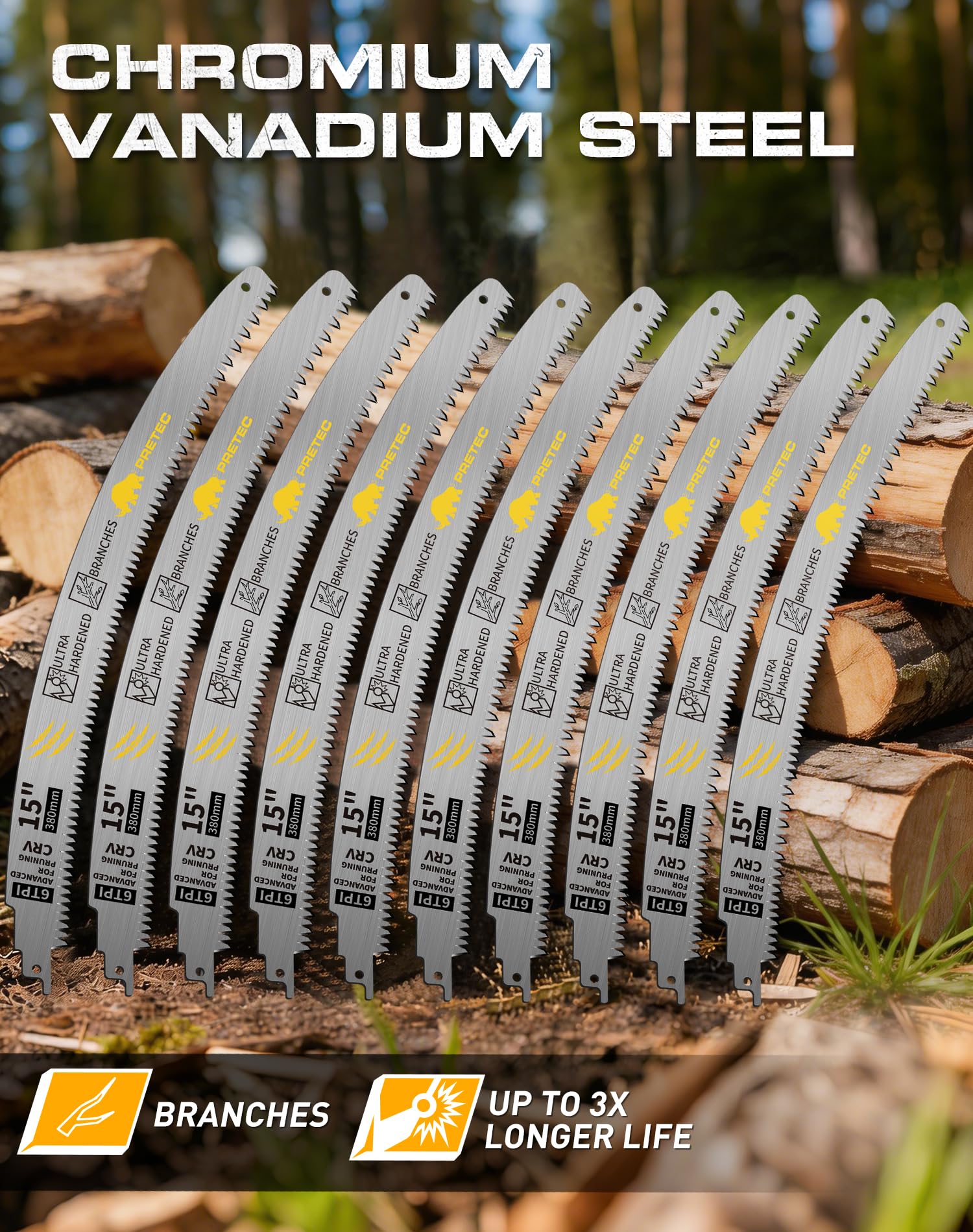 Hojas de sierra alternantes de dientes japoneses de 15 pulgadas, hojas de sierra alternantes de poda de madera con borde de arco 6TPI, corte de madera, hojas de sierra recíproca Cr-V, mejor