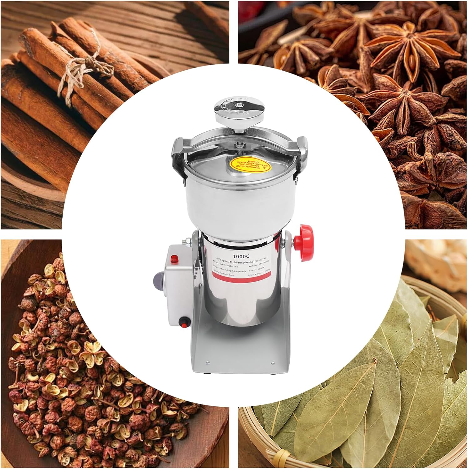 3600W Electric Grain Mill Grinder, 30000RPM Countertop Grain Mill Flour, 1000g Capacity Wheat Grinder, 110V Flour Mill Grinders For Home, Spices, Coffee Beans, Seasonings, Rice, Soybeans