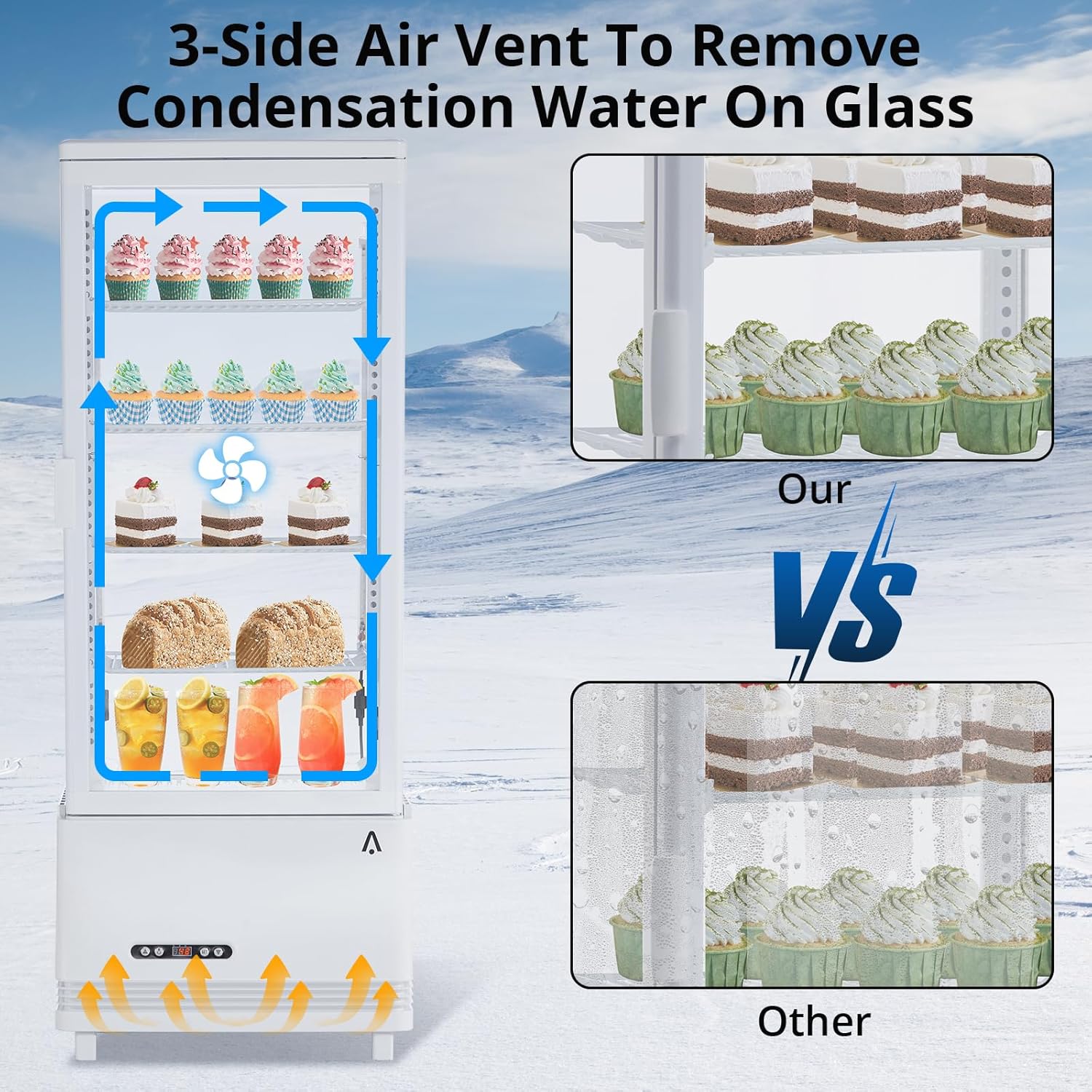 Commercial Display Refrigerator 3.5 Cu.Ft/98L Countertop Refrigerated Cake Display Case, Automatic Defrosting, Adjustable Shelves, Fridge with Digital Controller, LED Display, for Cafe, Bakery and R