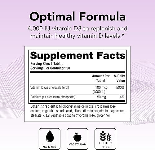 Miniatura 2 de Thera-D 4000 Suplemento de vitamina D  4,000 UI de vitamina D3 tabletas  Suministro para 90 días  Fabricado en los Estados Unidos