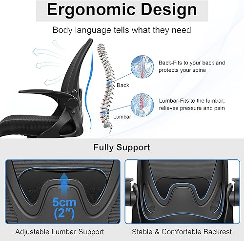Miniatura 3 de Silla de dibujo alta de oficina con reposabrazos abatibles, altura ajustable y soporte lumbar mejorado, taburete ergonómico rodante, soporte