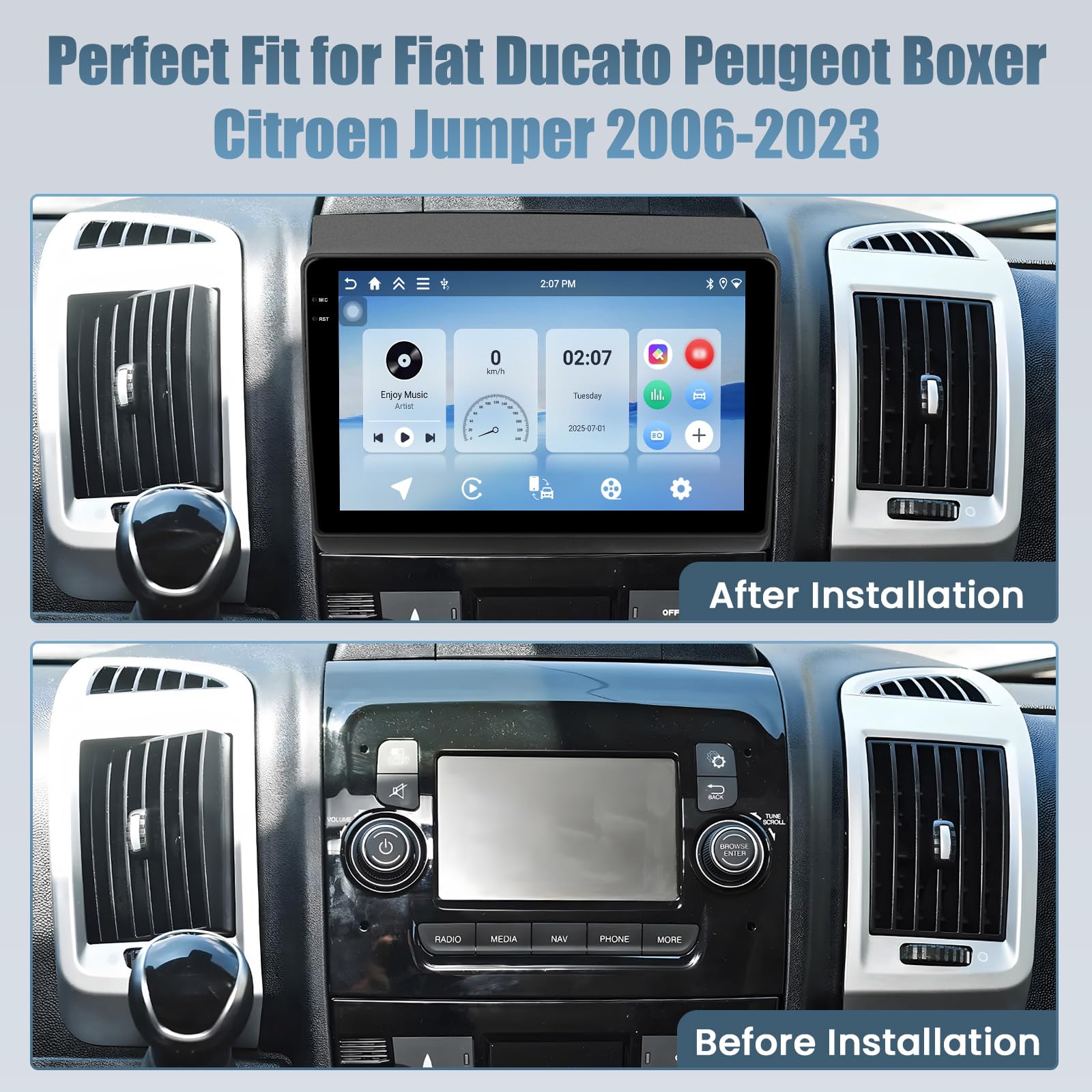 4+128G Radio Android 15 para Fiat Ducato Peugeot Boxer Citroen Jumper 2006-2023 Incell Screen Carplay Android Auto Roinvou, 9'' Pantalla Táctil Radio GPS Bluetooth EQ WiFi RDS FM SWC Cámara Trasera