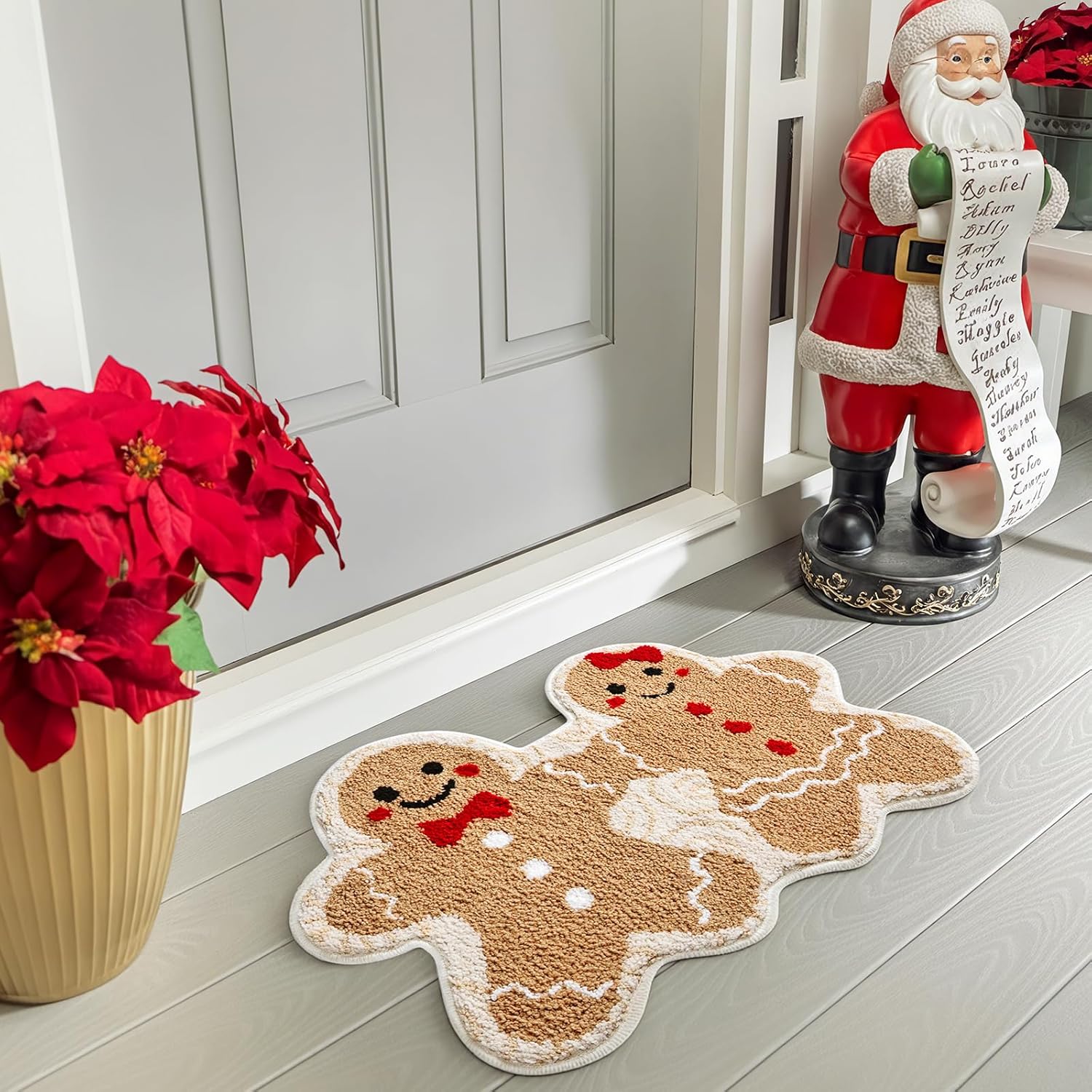 MelonBoat Christmas Outdoor Decorations: Gingerbread Couple Outdoor Doormat, Gingerbread Man Rug Tufted Carpet Room Decor, Unique Xmas Small Rugs Door Matt for Christmas Home Doorway Décor