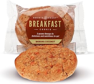 Susie's Smart Breakfast Cookie Healthy Omega-3s and Protein rich Soft Chewy Home-baked Cookie, Coconut/Banana, 3.57 Ounce (Pack of 18), 64.26 Ounce