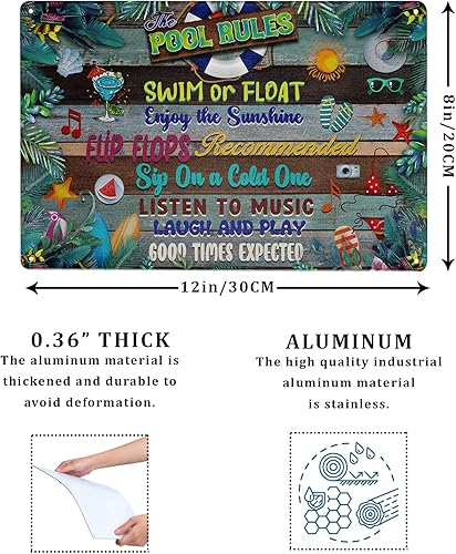 Miniatura 2 de Letrero de metal con reglas de piscina de 8 x 12 pulgadas, letrero rústico de reglas de piscina para decoración de pared de natación o flotador,