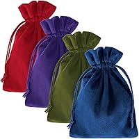 Tucnoeu 4pcs Velvet Drawstring Pouches 7.08x5.11in - Soft Bags for Dice, Tarot, Jewelry, Crystals (4 Colors: Green, Red, Purple, Blue)