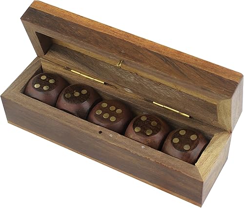 Miniatura 2 de Juego de dados indios hechos a mano con caja de almacenamiento decorativa, incluye 5 dados de madera de 0.787 in