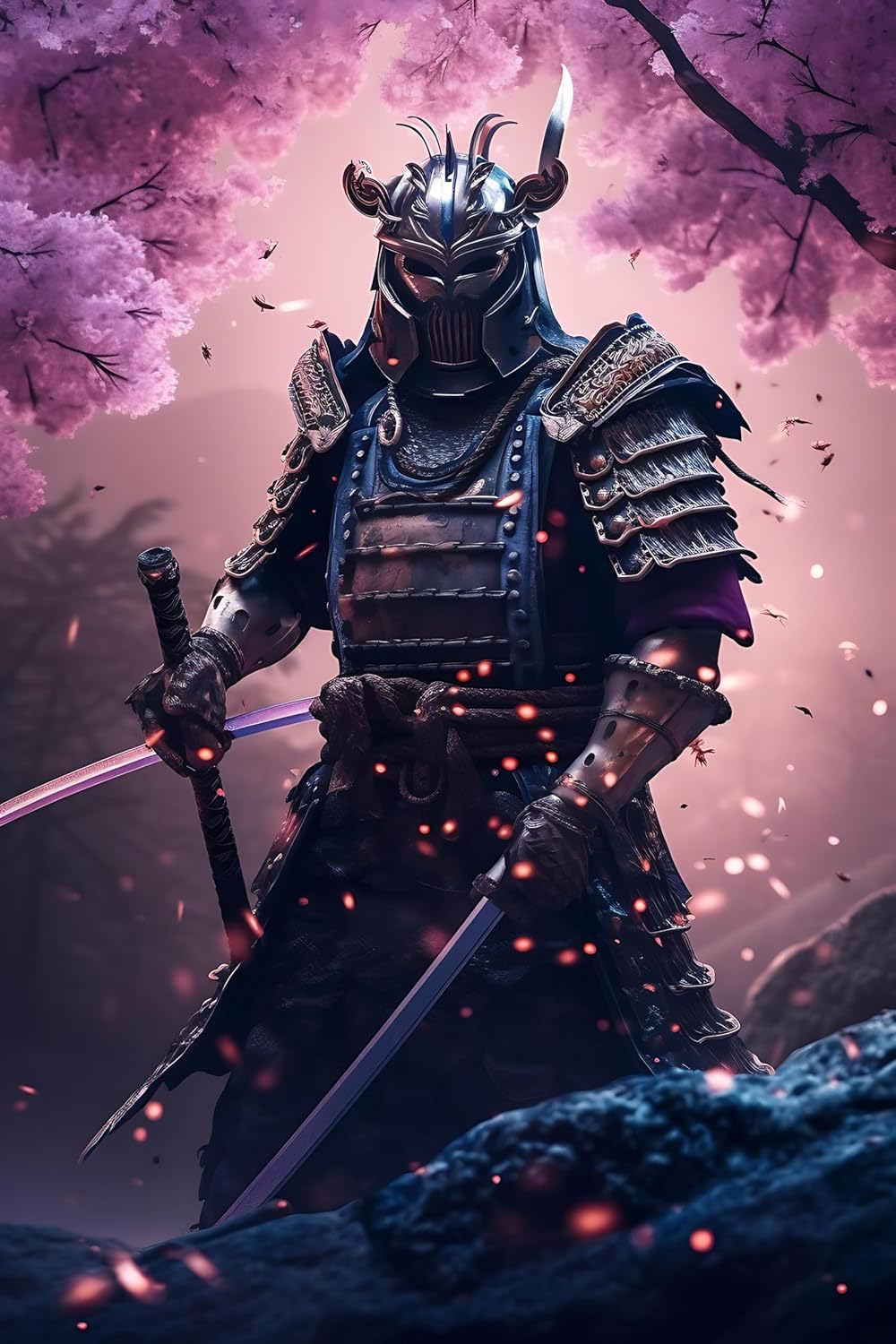 YEEWArt Samurai With Swords Canvas Wall Art Japanese wall art Pictures Wall Decor