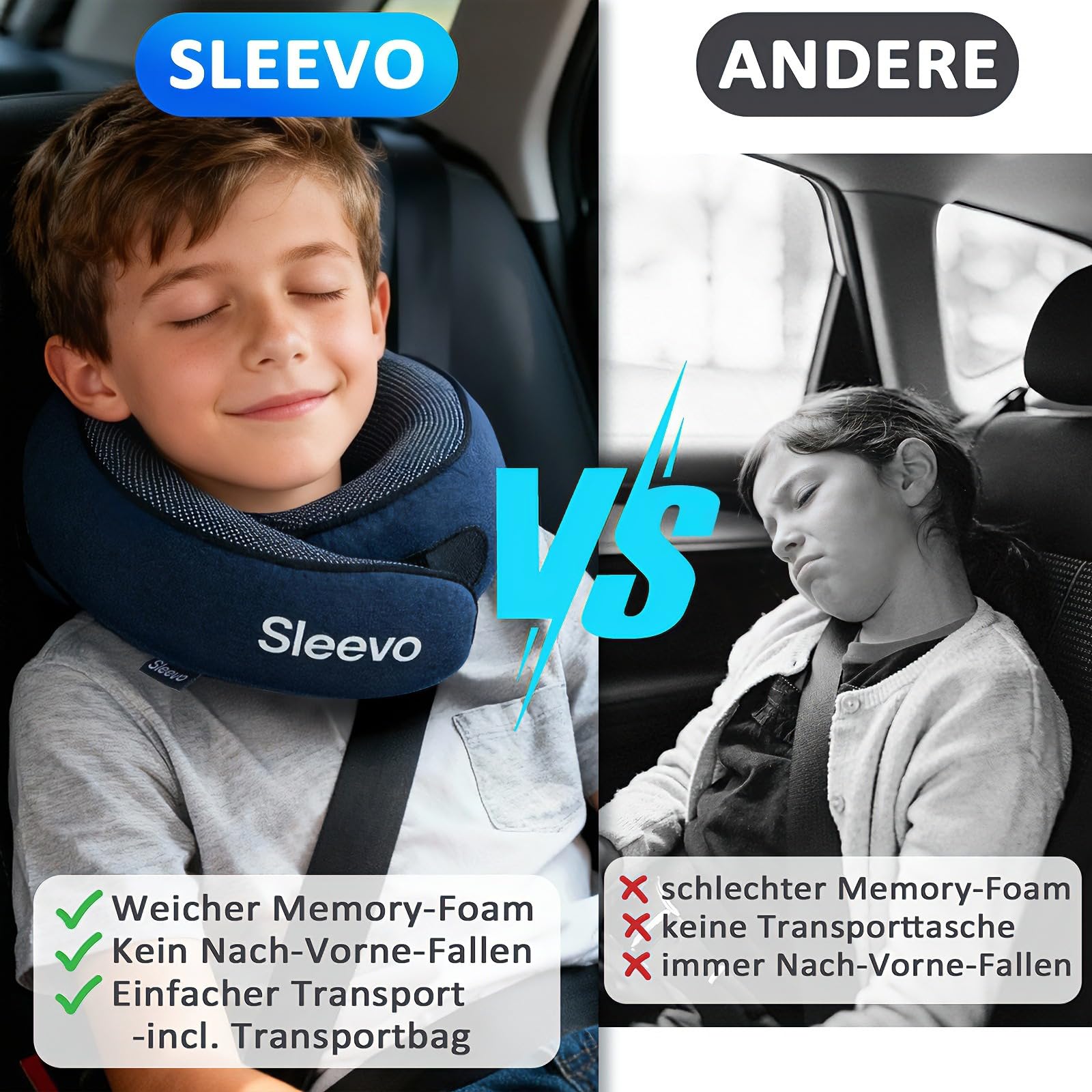 Cuscino cervicale per bambini, ergonomico, per bambini, per auto, aereo e viaggio, comodo, supporto e lavabile, cuscino da viaggio per ragazzi e ragazze