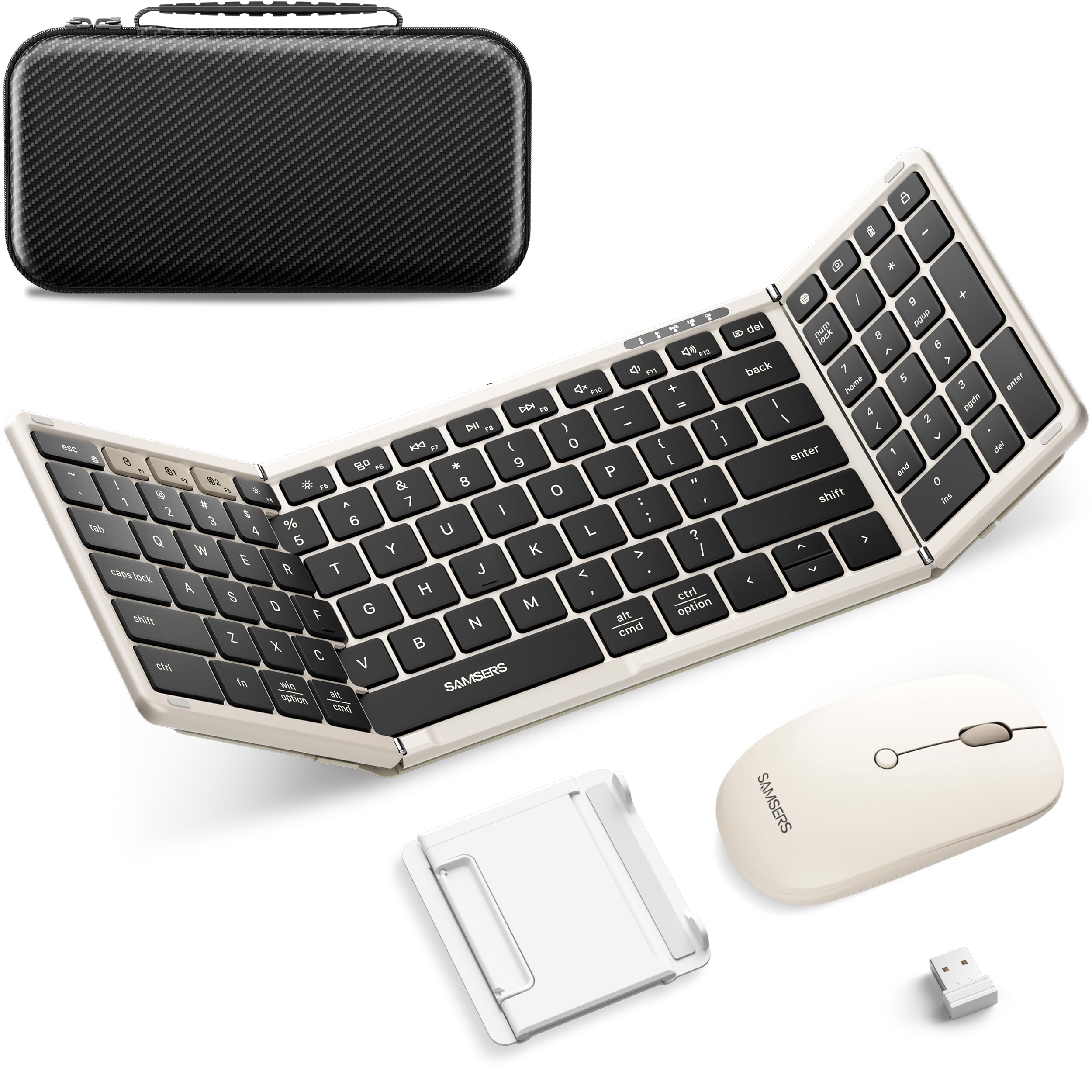 Photo 1 of Foldable Keyboard and Mouse, Samsers Folding Bluetooth Keyboard Combo, 2.4G + BT5.0 x 2, Full-Size Portable Travel Keyboard & Rechargeable Wireless Mouse for Windows Android iOS Mac OS, Starlight
