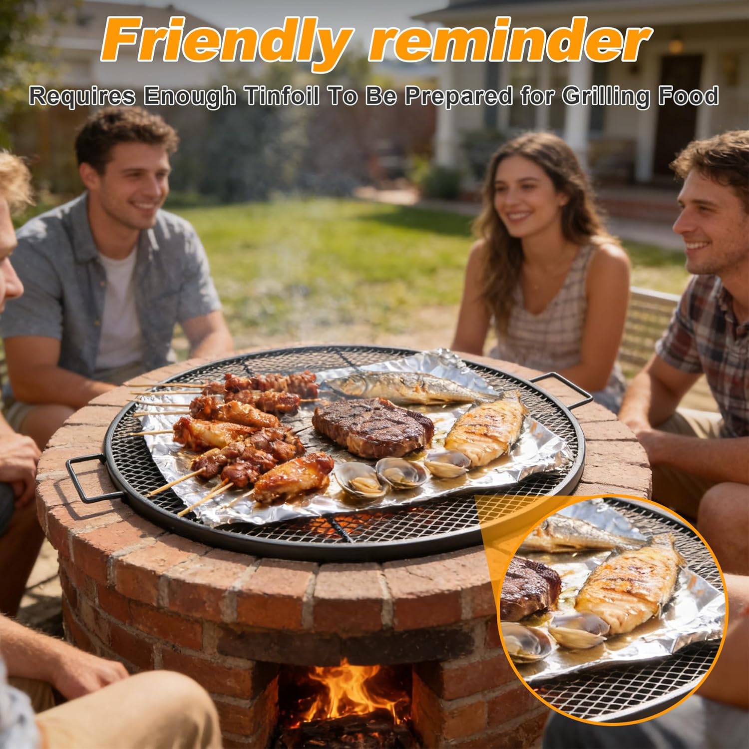 Fire Pit Grill for Outdoor,24 Inch Round Grill Grate Heavy Duty BBQ Grilling Rack with Handles,Outdoor Cooking Grate for Fire Pit,Patio,Backyard,Campfire