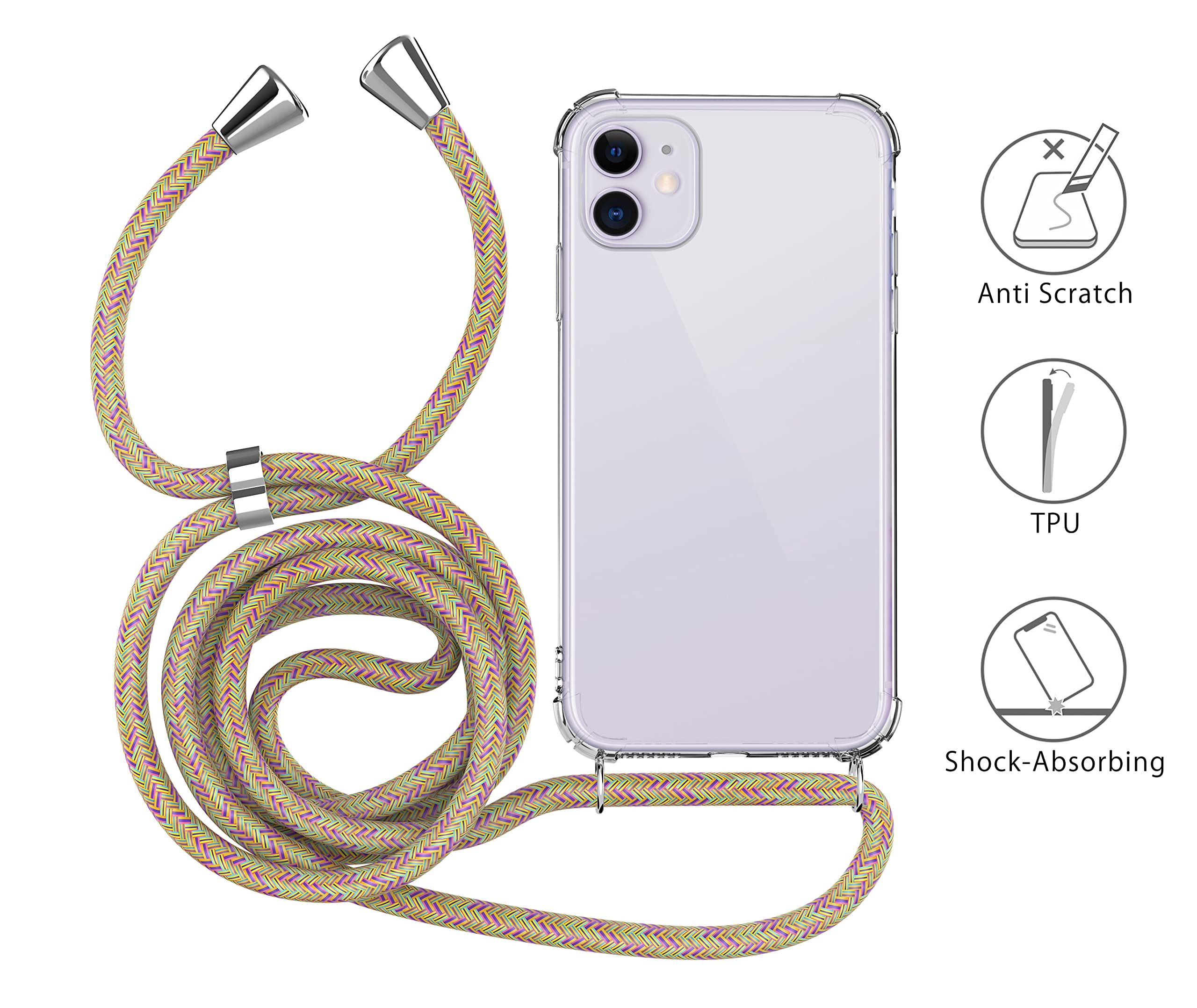 MyGadget Handykette Für IPhone 11 – TPU Schutzhülle Mit Verstellbarem Umhängeband – Weißes Muster