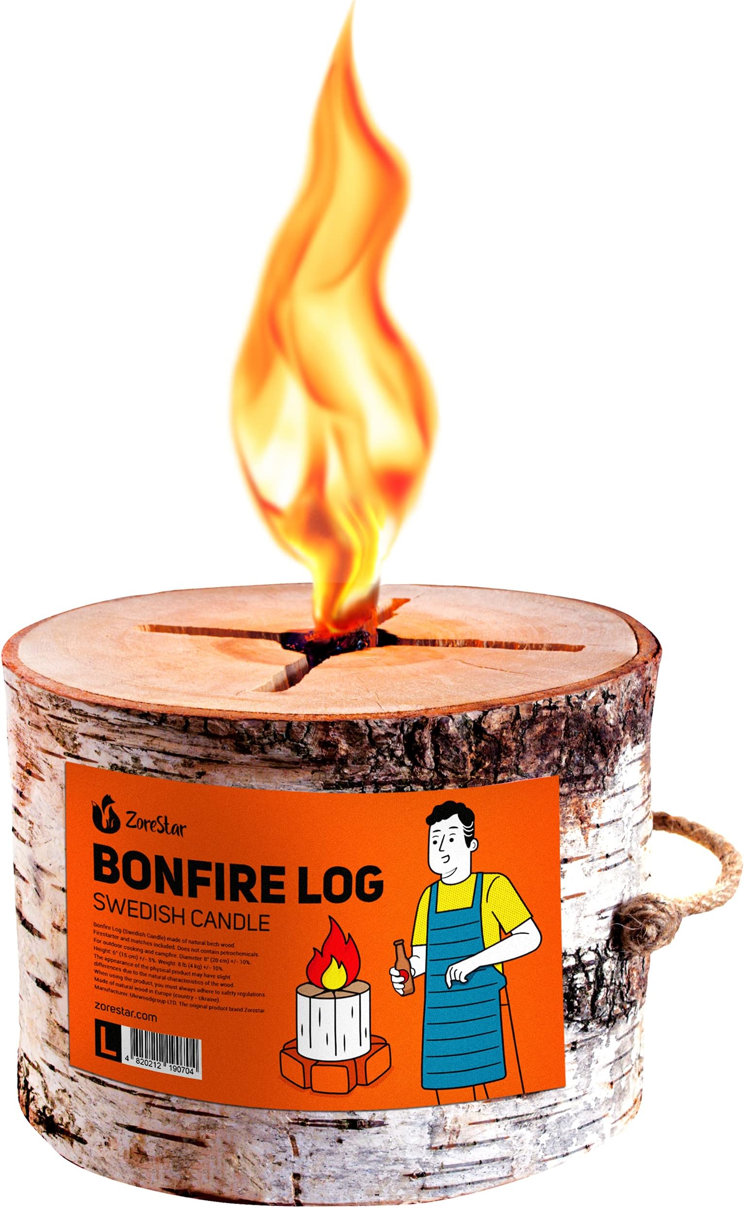 Zorestar Birch Bonfire Wood Log L-Size with fire Starters for Fireplace Inside - 100% Natural Cooking Firewood for Fire Pit, Campfire, Bonfire and Grill, Swedish Candle 6.4 lbs
