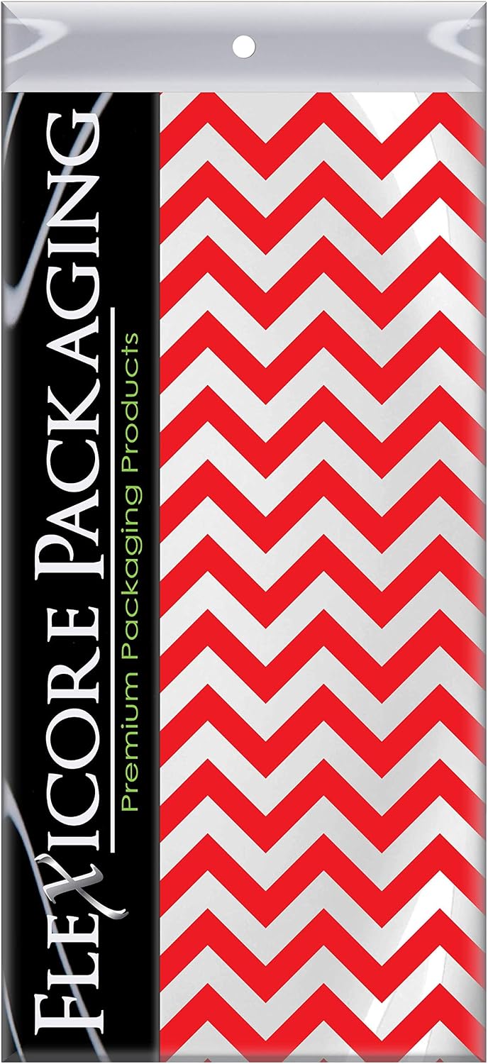 Flexicore Packaging Black Chevron Print Gift Wrap Tissue Paper Size: 15 Inch X 20 Inch | Count: 10 Sheets | Color: Black Chevron (Red, 100 Sheets)