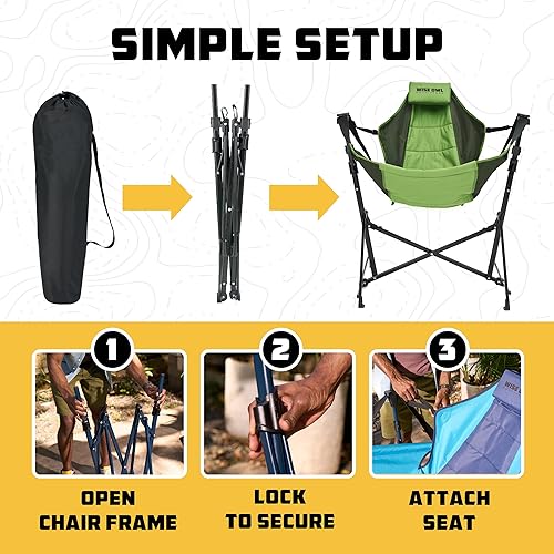 Miniatura 7 de Wise Owl Outfitters Silla hamaca para adultos  Cómoda silla mecedora plegable portátil con bolsa de transporte  Ideal para césped, campamento y