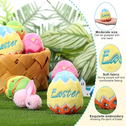 Miniatura 3 de Skylety 6 huevos de Pascua grandes de 3.2 pulgadas, juguetes de peluche para cestas de Pascua, rellenos coloridos para niños, bebés, niñas, niños,