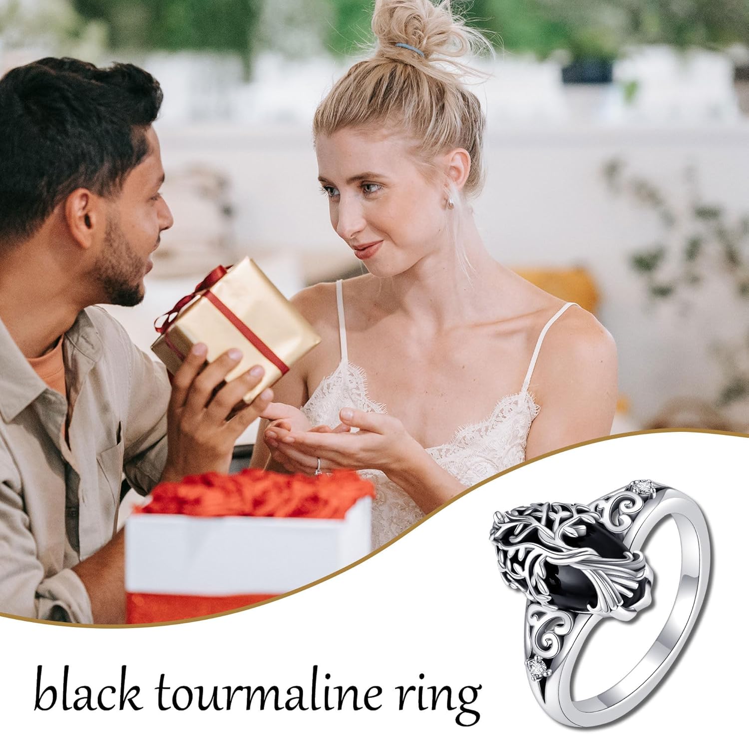 YAFEINI Black Tourmaline Ring 925 Sterling Silver Tree of Life Rings Black Onyx Rings Healing Jewelry Spiritual Protection Gifts for Women - Image 5