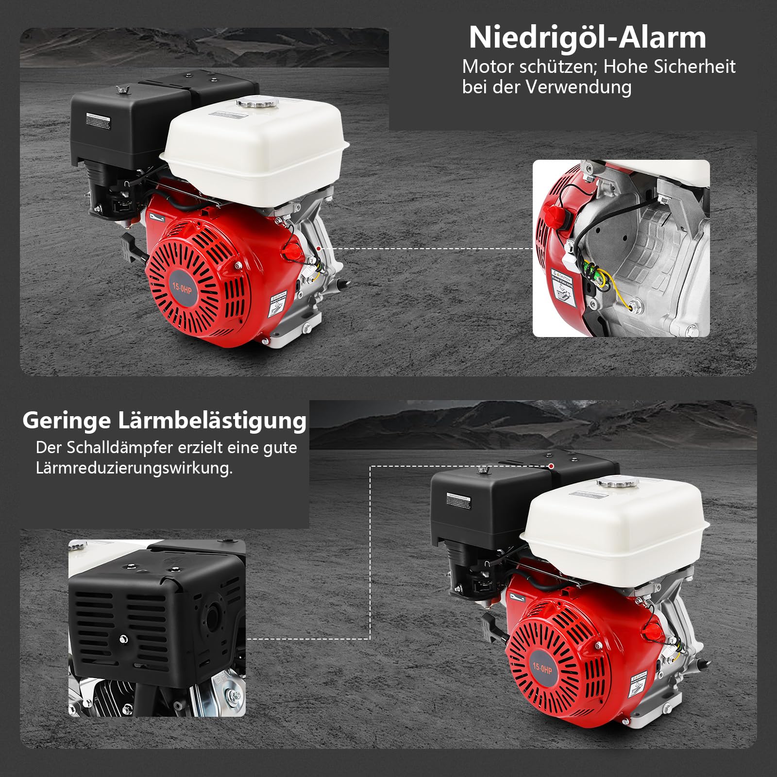 Benzinmotor 15 PS 9.7KW 4-Takt Motor mit 25 Ø mm Welle, 420CCM, Standmotor Antriebsmotor Luftgekühlt Starke Kraft Großes Fassungsvermögen des Kraftstofftanks