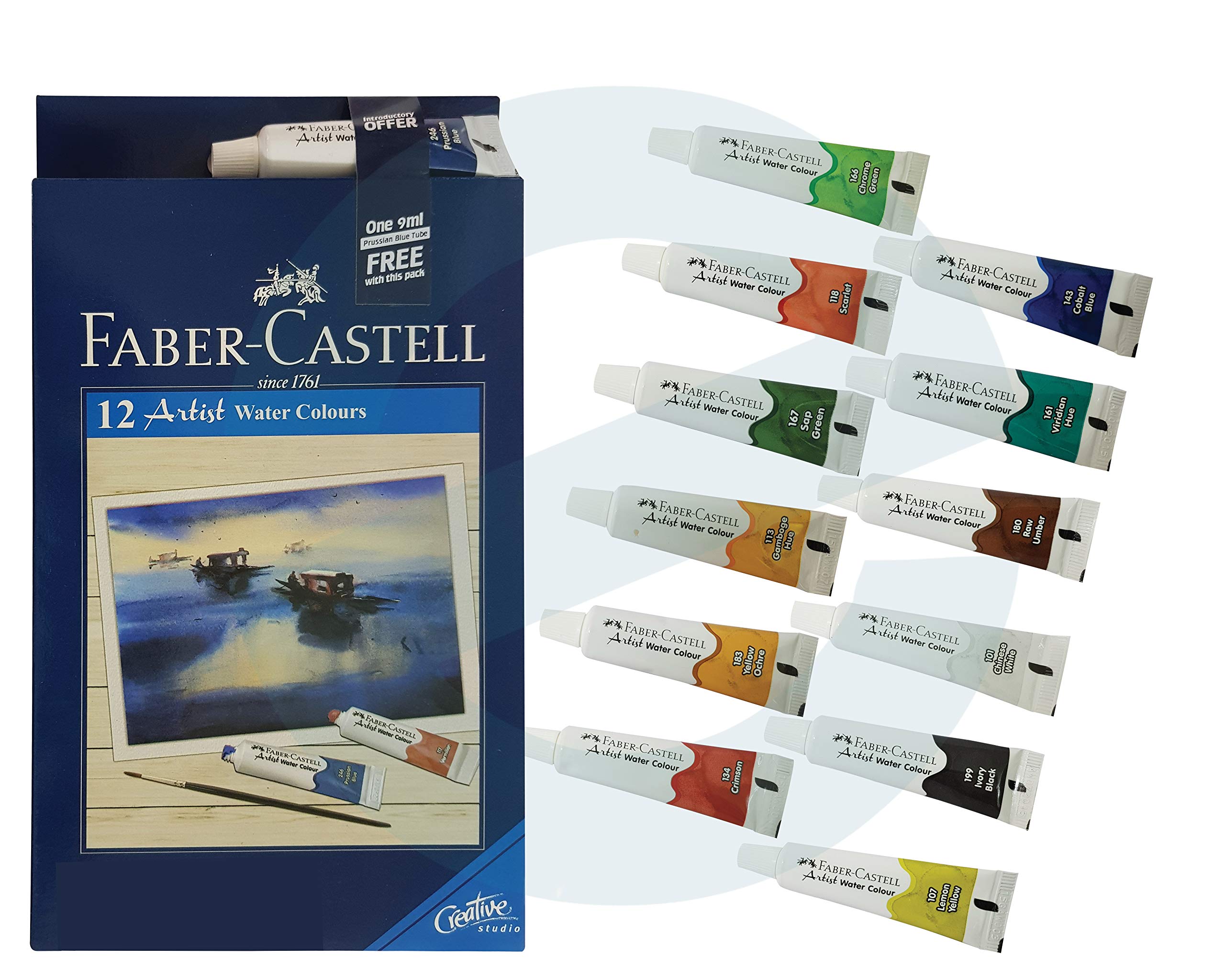FABER CASTEL - 12 x 5ml Artist Water Assorted Colour Tubes Colouring Painting