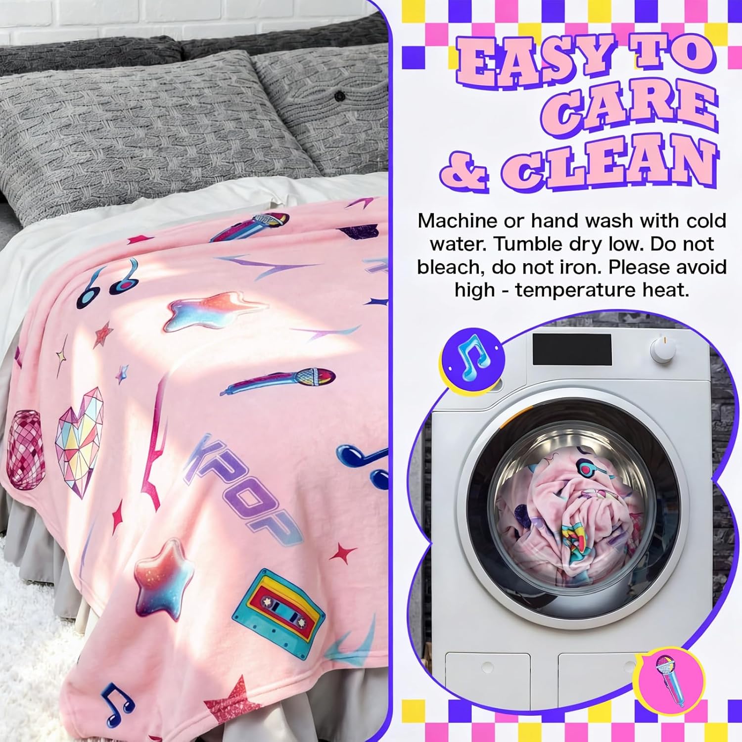 Kpop Blanket 51 X61 Inches Soft Lightweight Music Gifts for Women Friends K-pop Fans Lovers Merch Stuff, Kpop Blanket for K-pop Birthday Party Decor Bed Sofa Chair Couch
