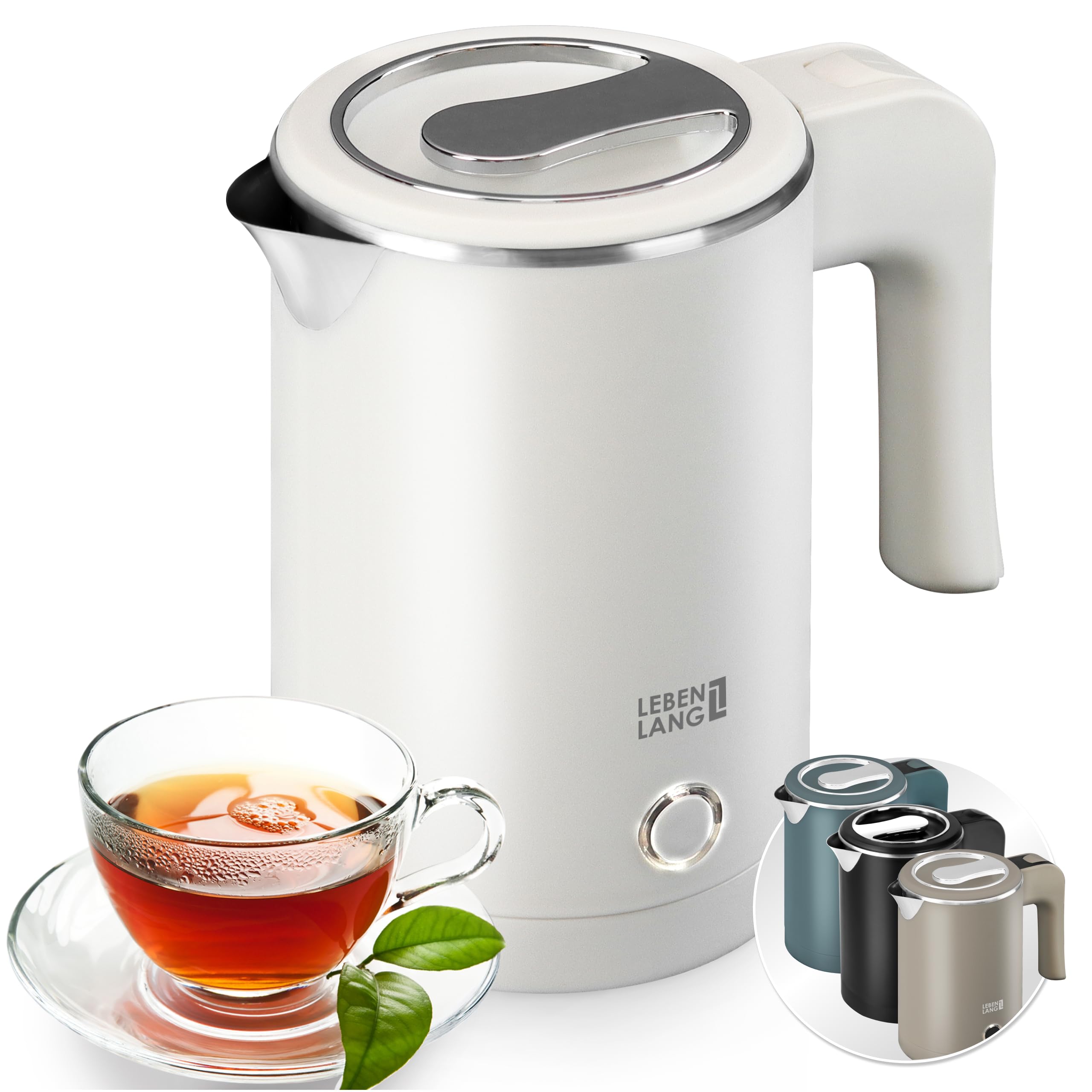 LEBENLANG Bollitore elettrico piccolo in Acciaio Inossidabile - Risparmio Energetico 600W & Portatile 0,5L I Mini Bollitore Elettrico inox Bollitori Acqua Teiera da Viaggio Electric Kettle