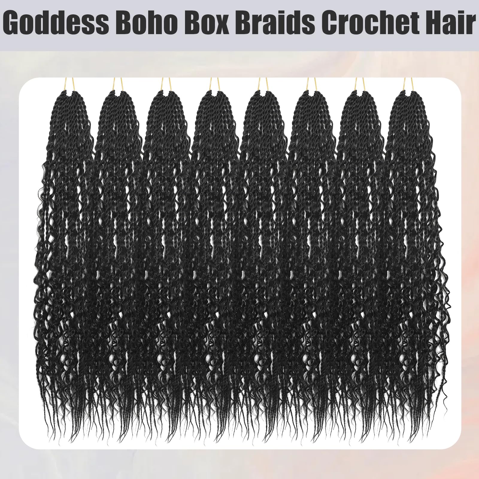 BLTYXT Goddess Boho Box Braids Crochet hair 24 Inch 8 Packs Pre Looped Water Wave Crochet Hair for Women Hair Extension (1B - Image 4