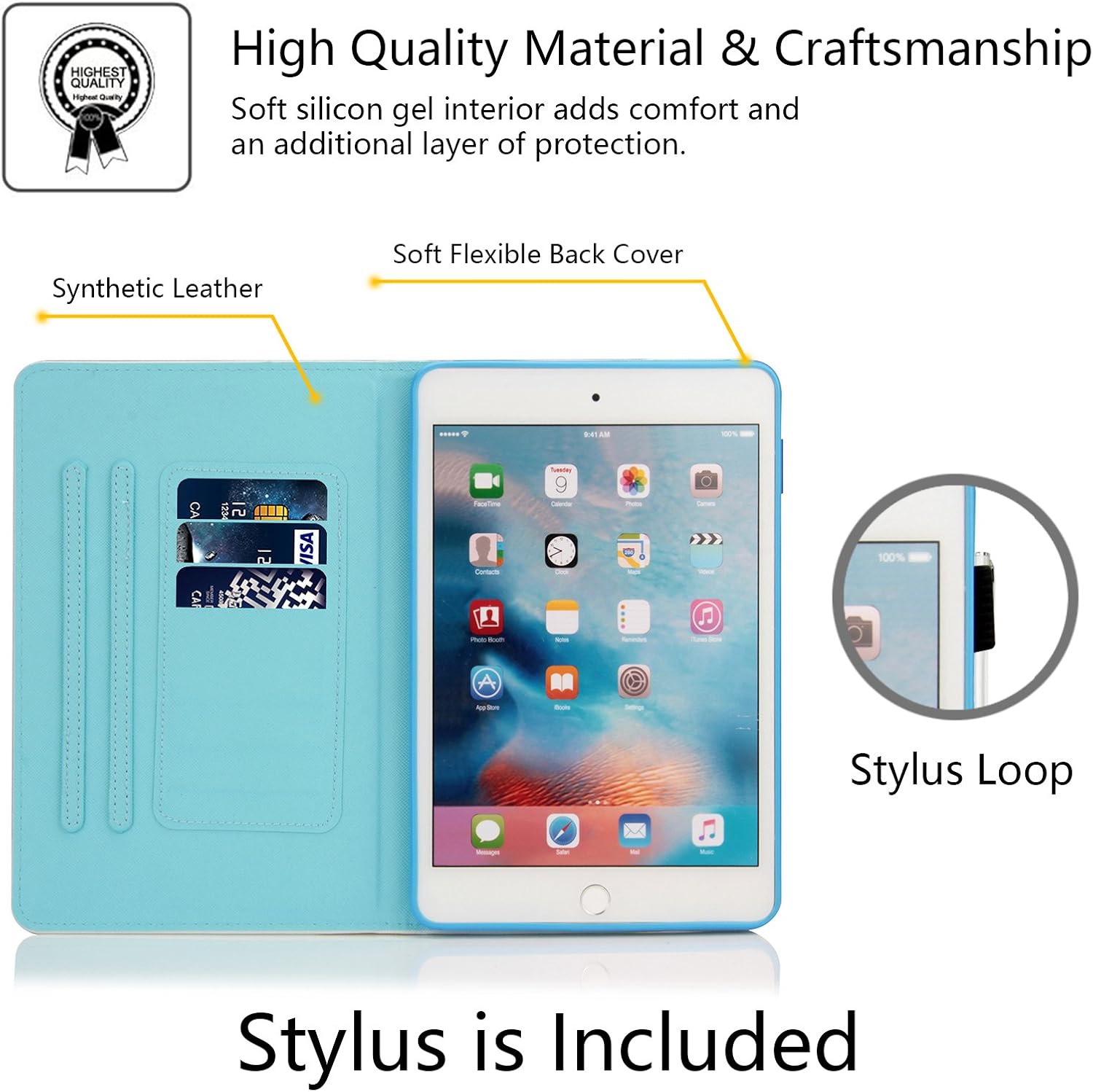 iPad Mini Case, Mini 2/3 Case, Dteck Slim Fit [Stylus Holder] Flip Folio Stand Leather Case with Auto Sleep/Wake Feature Wallet Cover for Apple iPad Mini 1/2/3 (Irises)