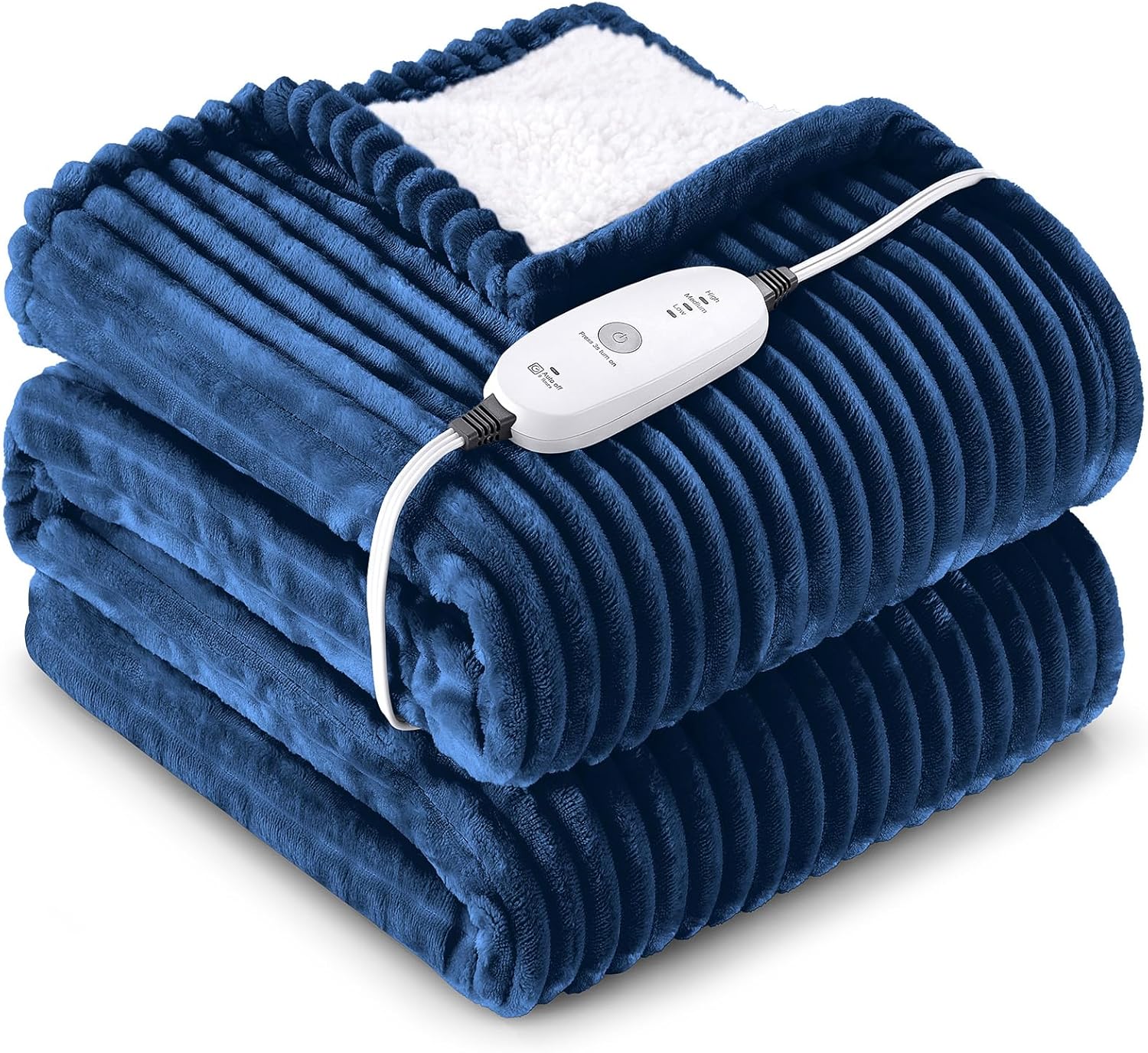 HYLEORY Heated Blanket Electric Throw 50"x60", Soft Flannel Sherpa Heater 3 Heat Settings and 4 Hours Auto Shut-Off Heating Blanket ETL Certification Over-Heat Protection Machine Washable,Navy Navy Throw(50"x60")