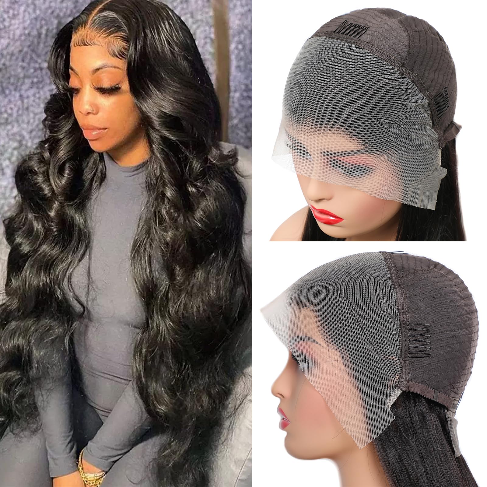 Lemoda 13x4 Full Lace Frontal Wig Body Wave Lace Front Wigs Human Hair 180 Density Transparent HD Lace Wig Pre Plucked Brazilian Virgin Human Hair Wigs 26 Inch