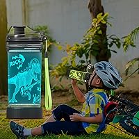 Vista 3 de Attivolife Botella de agua con diseño de dinosaurio para niños con lámpara brillante de ilusión 3D, taza de viaje, función de temporizador ecológica