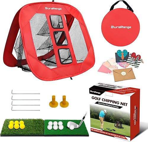 Miniatura 10 de DURARANGE - Juego de red de astillado de golf emergente, kit de entrenamiento plegable con 2 alfombrillas de golpeo, 6 pelotas de práctica, 6 bolas