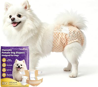 BrandonSuper Dog Diapers Female 50CT,XXS,Ultra Absorbent Disposable Girl Doggy Diapers,Leak-Proof 360Waist Dog Diapers