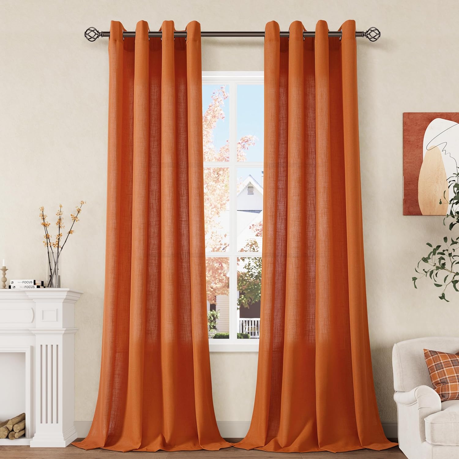 Grommet Burnt Orange Curtains 90 Inches Long for Living Room 2 Panels