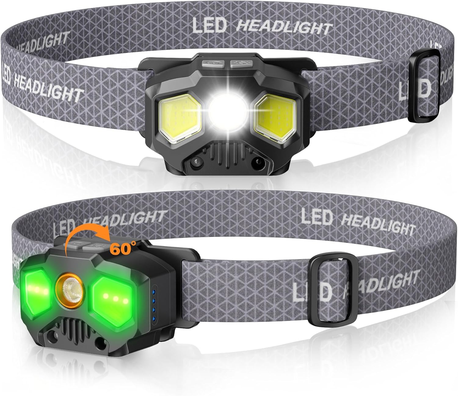 HOKOILN Rechargeable Headlamp, 2 Pack 1400 Lumens LED Headlamps with Red/Green/White 14 Modes Ultra-Bright Head lamp Rechargeable, Red Light Headlamp with Memory Function, Ideal for Outdoor Camping