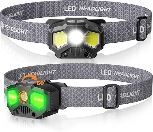 Miniatura 7 de Linterna frontal recargable con 14 modos rojo/verde/blanco, 1400 lúmenes, lámpara LED de cabeza ultra brillante, con función de memoria, ideal para