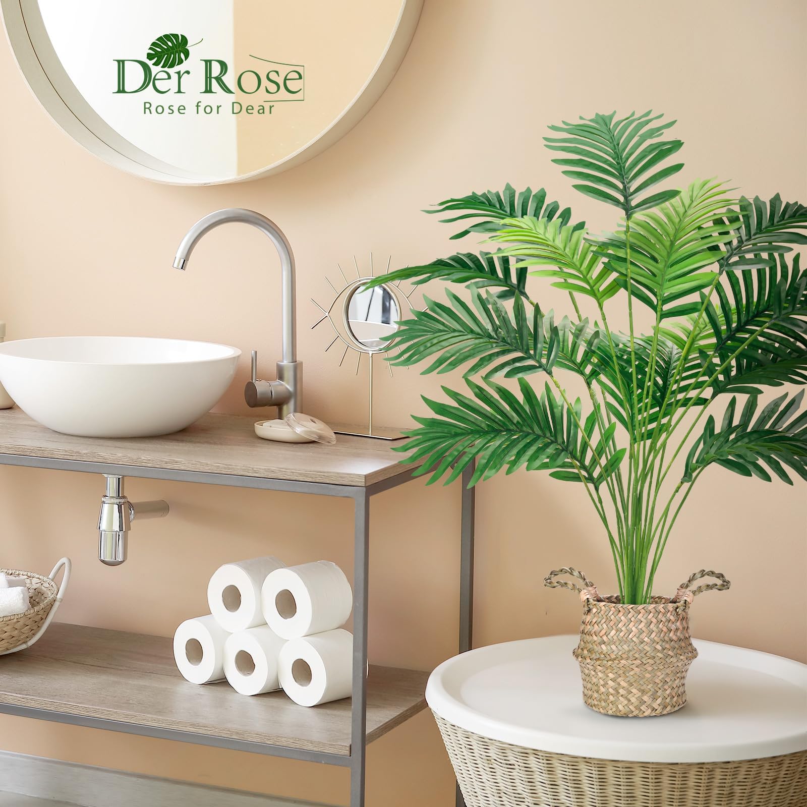 Der Rose Piante artificiali per interni Palma in vaso, 71 cm, pianta finta ideale per la decorazione di soggiorno, camera da letto, ufficio e giardino (1 vaso)
