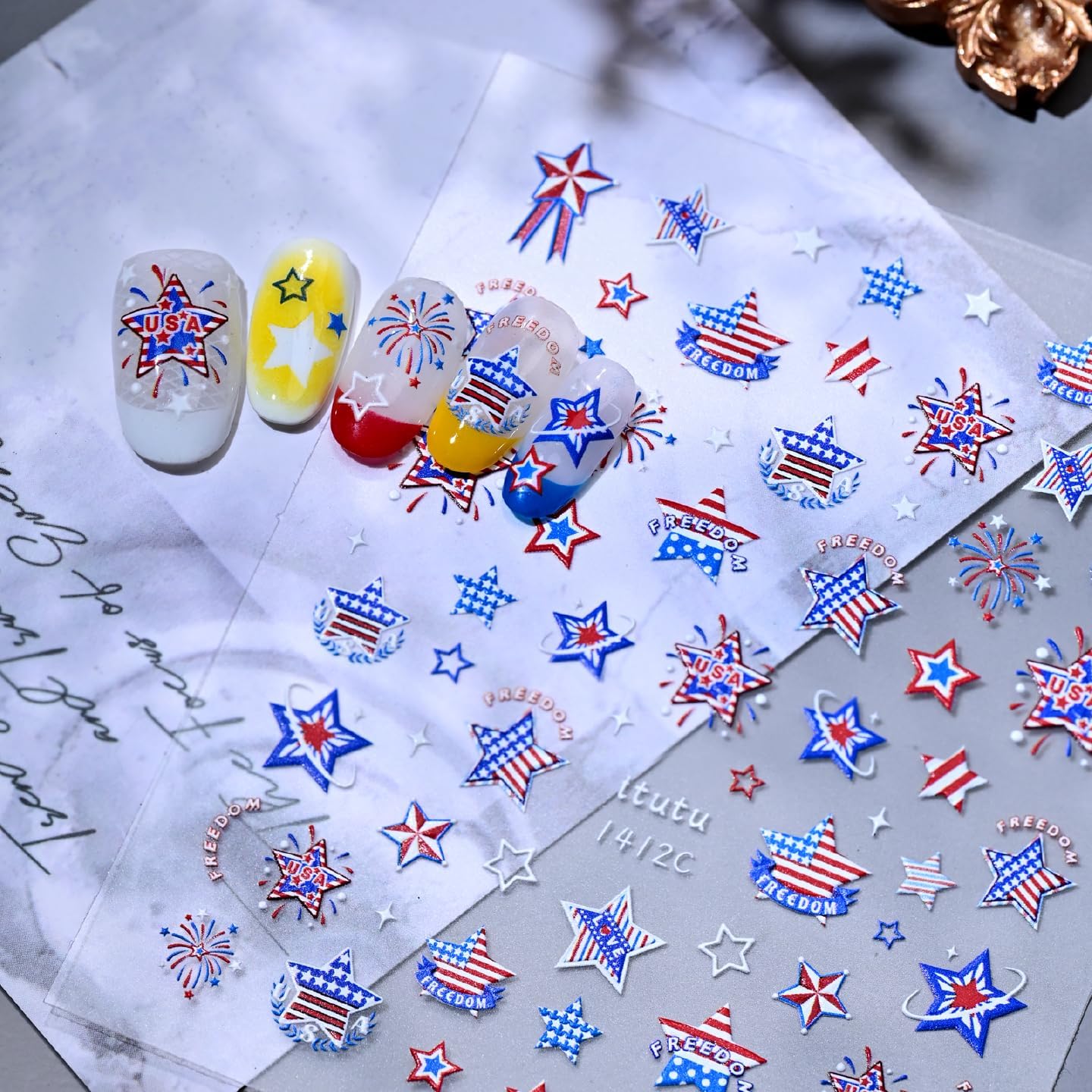 1 Sheet Independence Day Nail Stickers for Nail Art American Flag Stars Letters Fireworks Nail Decals Fourth of July Nail Design American Patriotic Nail Supplies for Women 4th of July Nail Decor