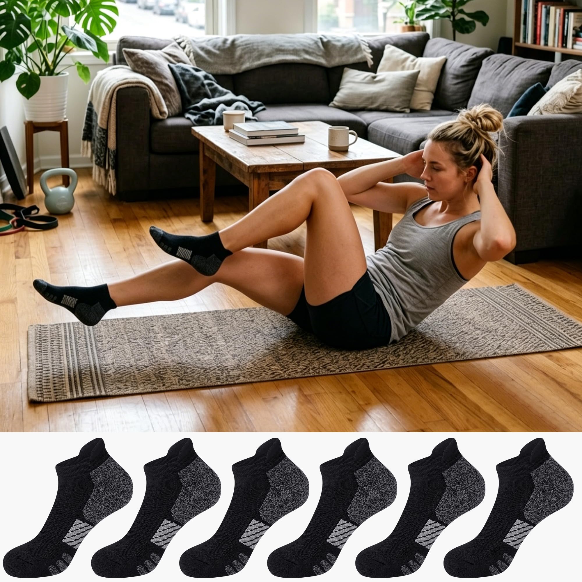 Knöchelsocken für Damen, Anti-Blasen, atmungsaktiv, Laufen, athletisch, gepolstert, 3/6 Paar