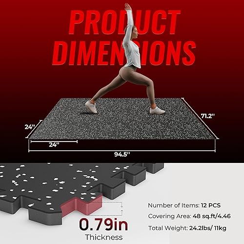 Miniatura 6 de SUPERJARE Alfombrillas extra gruesas de 0.79 pulgadas, 12 piezas de azulejos de goma de 48 pies cuadrados con espuma EVA de alta densidad, suelo de