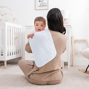 Comfy Cubs Muslin Burp Cloths 20x10 6 Pack, Baby Burp Cloths - White