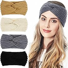 Pack of 4 Women's Winter Knitted Headbands, 1 Size, 4 Colours, Stylish Hair Band, Ear Warmers, Elastic, Hair Band, Knots, Women Hair Bands, for Autumn and Winter