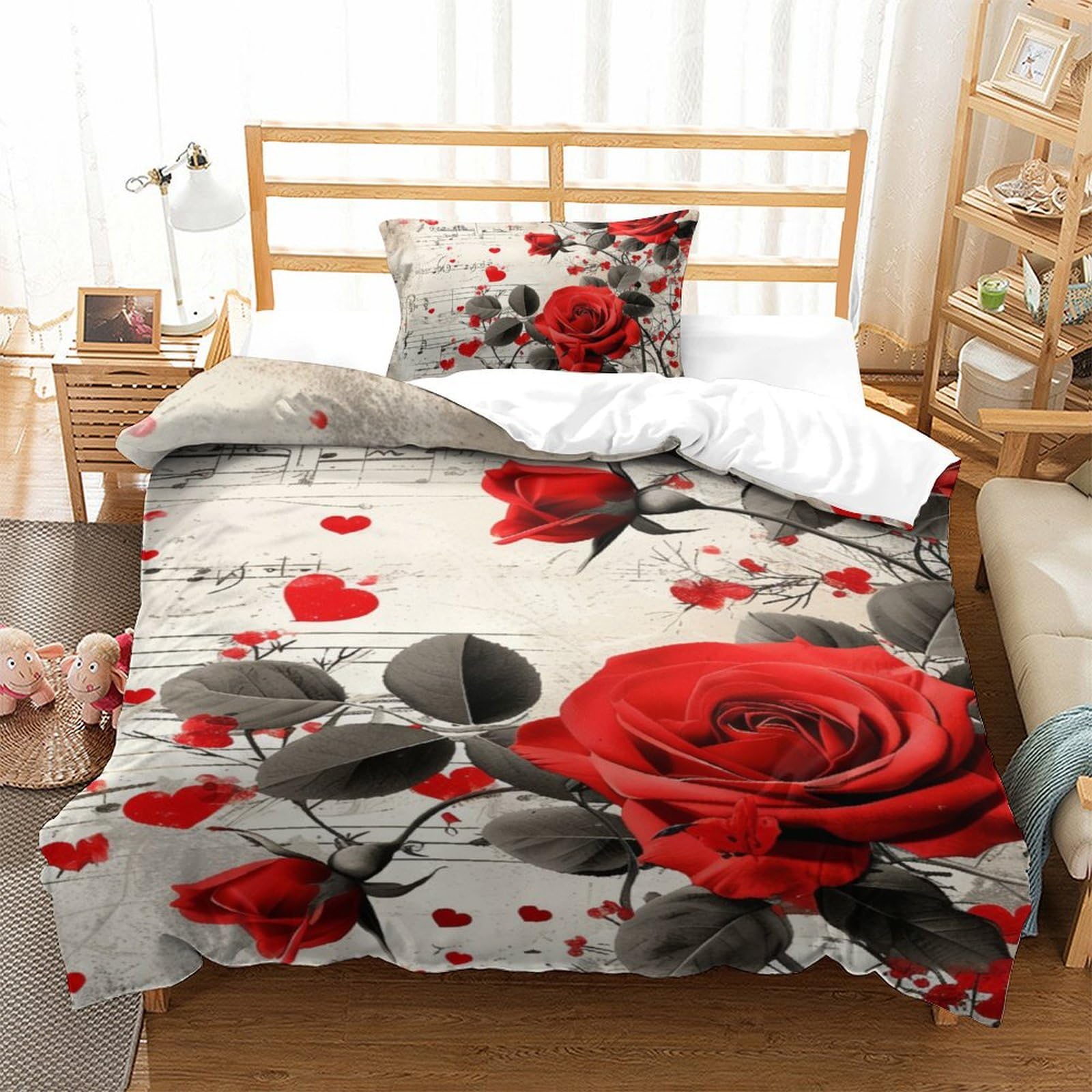 Housse de couette 135x200cm roses 3D pour transformer la chambre d'ado