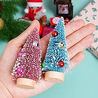 Vista 6 de Yookat 12 piezas de mini árboles de Navidad, mini árboles de sisal pequeños, mini pinos con base de madera, mini árboles de cepillo de botella