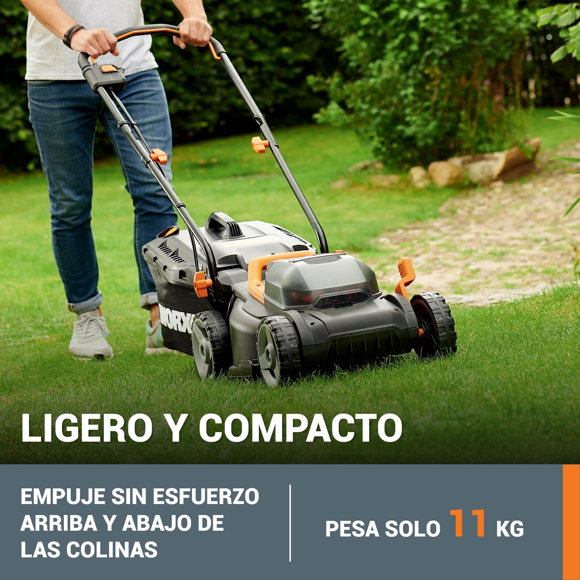 WORX WG779E.1 Cortacésped 40V 2x20V 4Ah, Ancho 34cm, Tecnología IntelliCut, Cut-to-Edge, 6 Alturas de Corte, Asa Plegable, 2 Baterías Incluidas