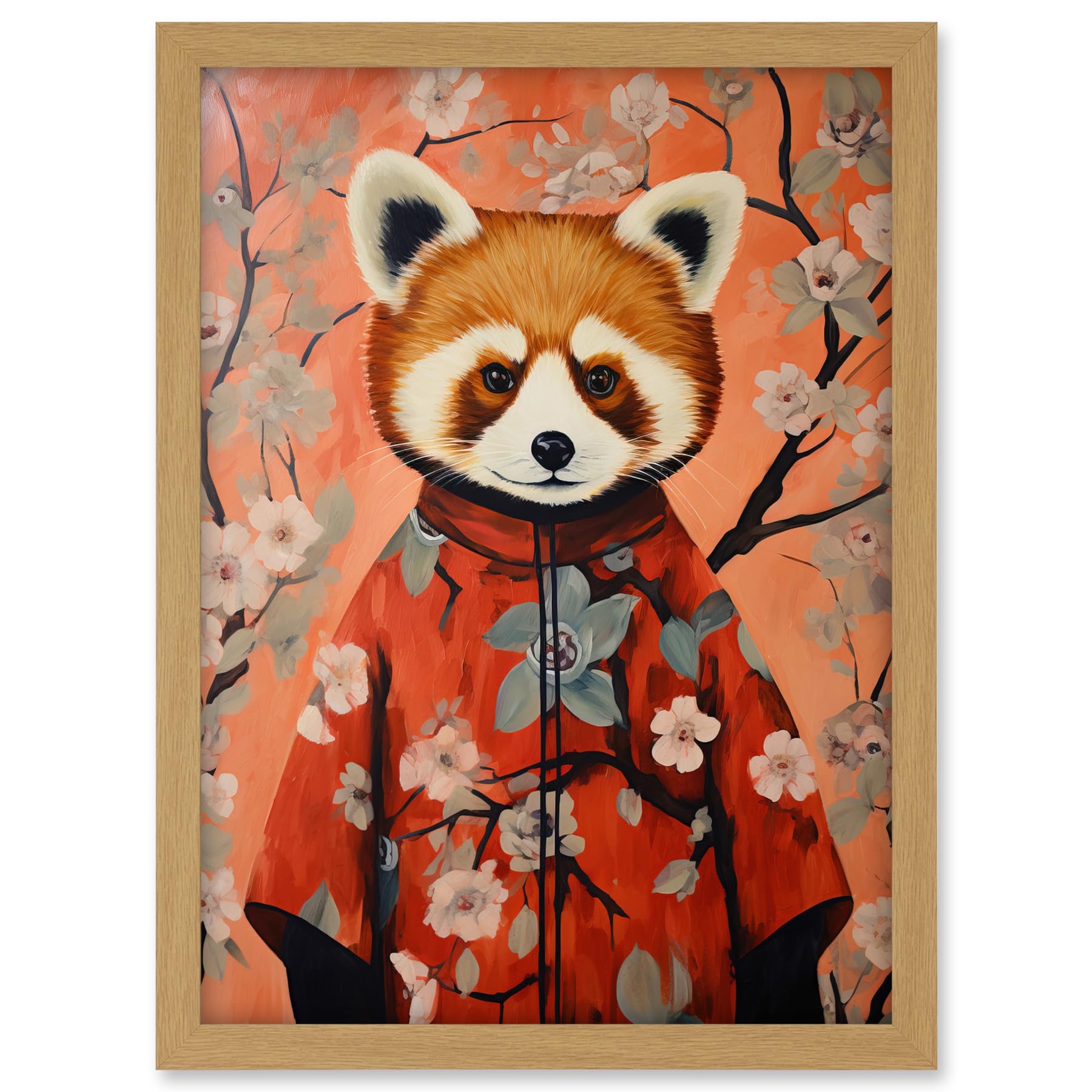Artery8 Red Panda in Kimono Cherry Blossom Trees Japan Artwork Framed A3 Wall Art Print