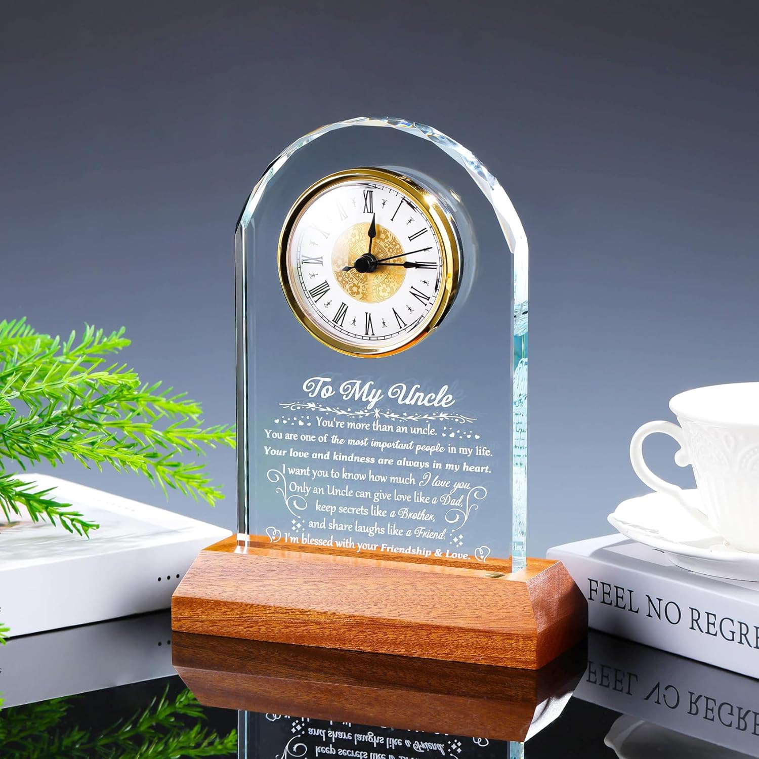 Uncle Gifts from Niece Nephew to My Uncle Glass Clock with Wooden LED Light Base Unique Birthday Christmas Father's Day Thanksgiving Gifts for Uncles